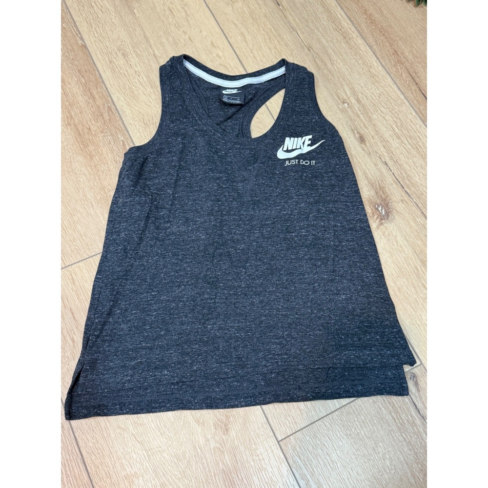Nike Womens Just Do It Racerback Tank Top Charcoal Grey Heather Graphic Small